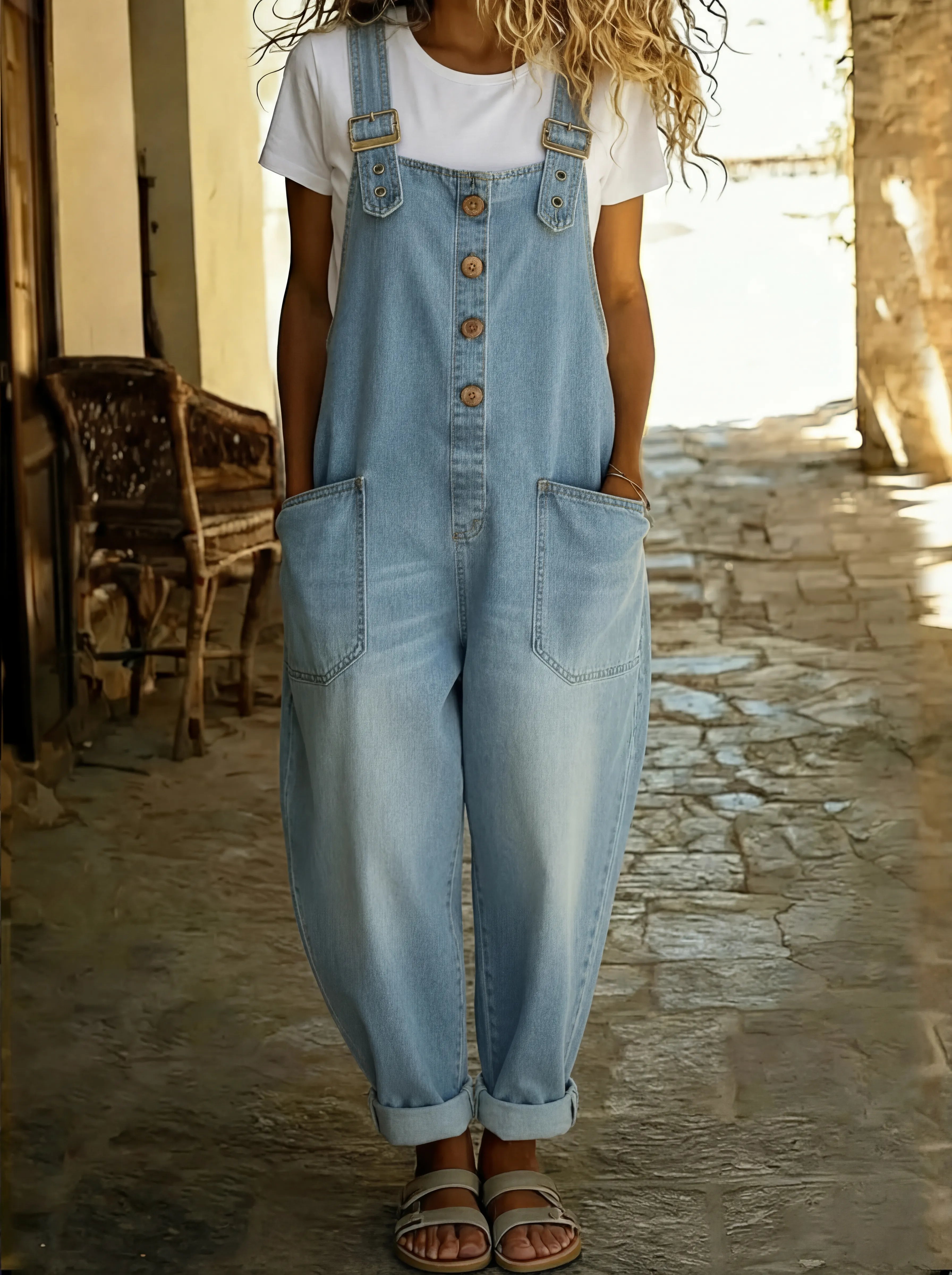 Rocio™ - Tuta in jeans casual con fibbia regolabile.