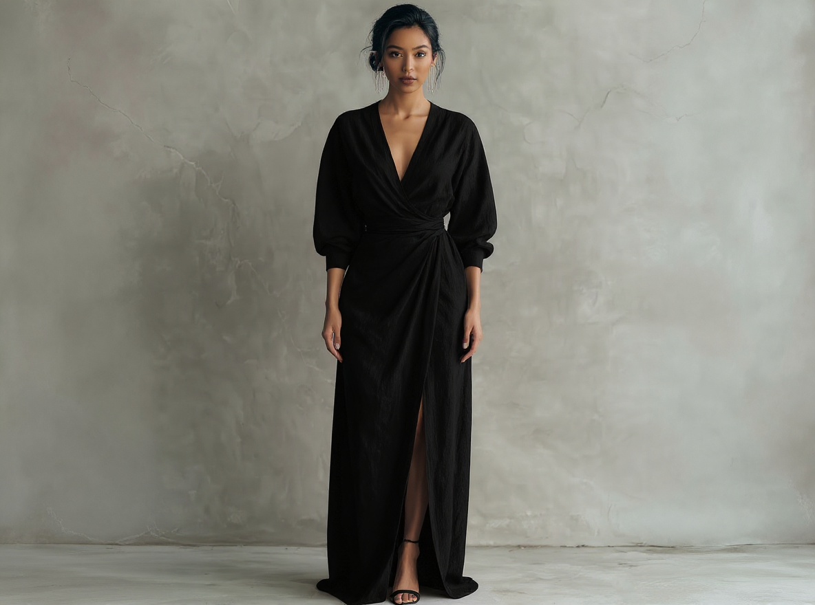 Vestito lungo in lino minimalista