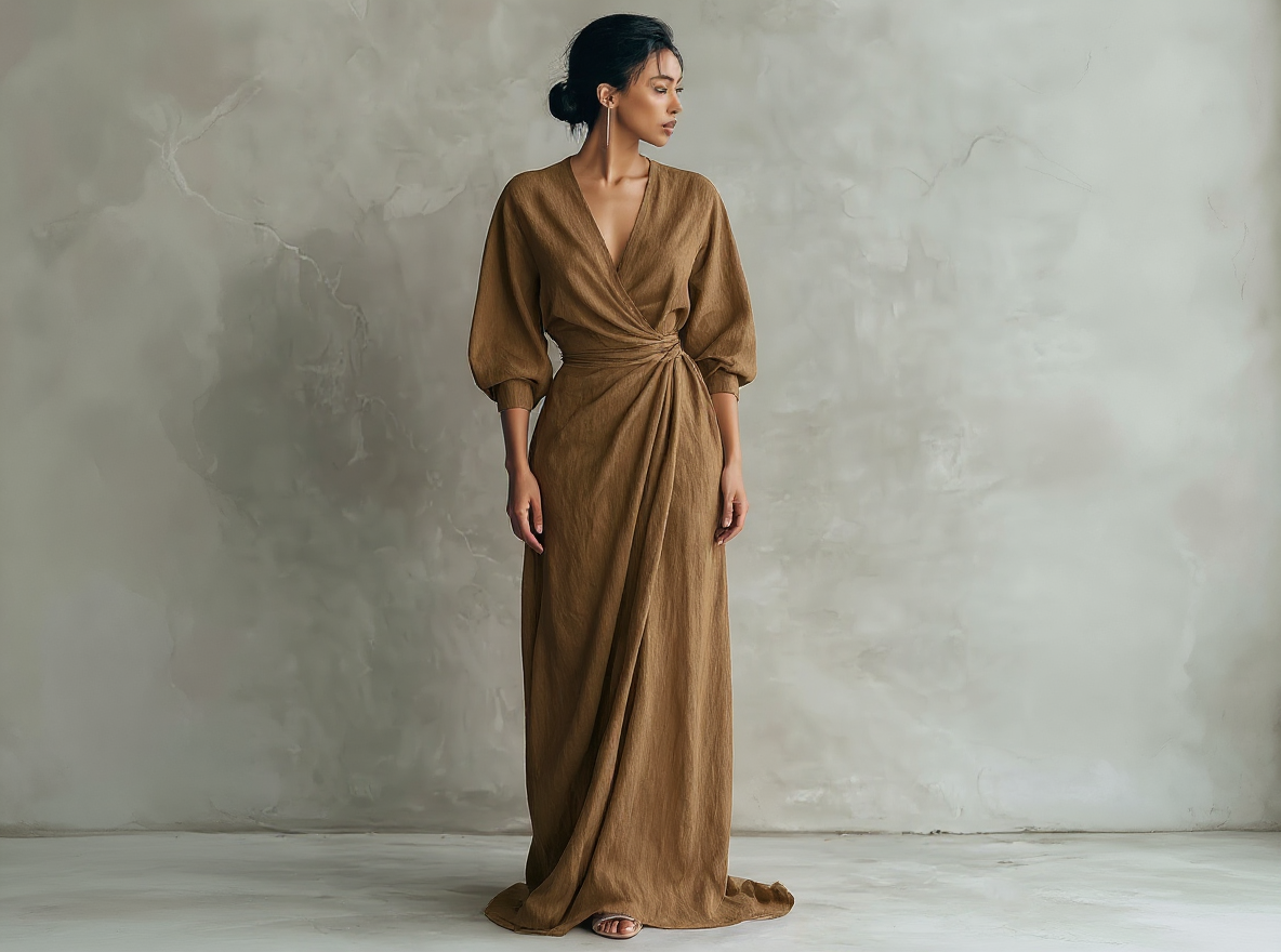 Vestito lungo in lino minimalista