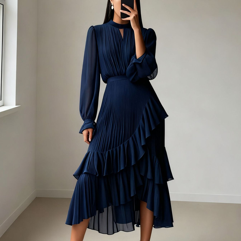 Clara | Vestito midi plissettato con balze