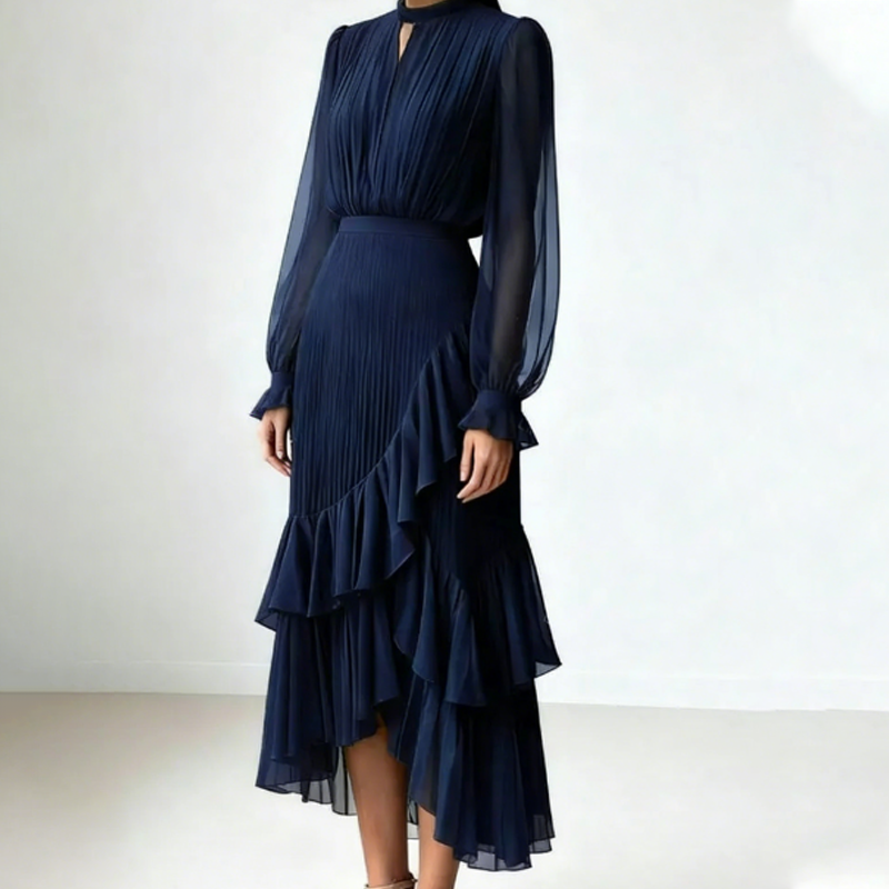 Clara | Vestito midi plissettato con balze