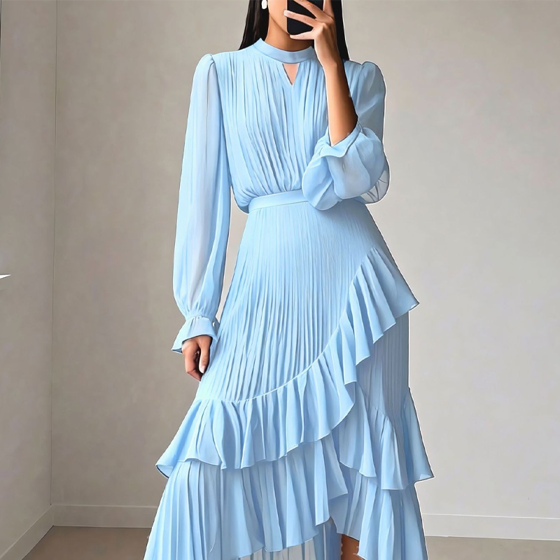 Clara | Vestito midi plissettato con balze