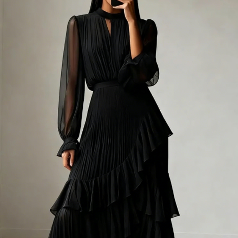 Clara | Vestito midi plissettato con balze