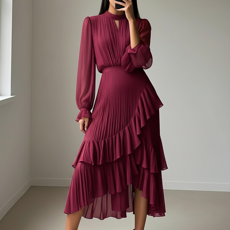 Clara | Vestito midi plissettato con balze